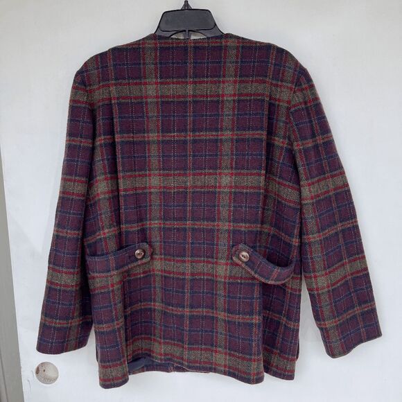 VTG Pendleton Wool Plaid Jacket Blazer Burgundy Green Navy SZ L Made in USA - Picture 9 of 14